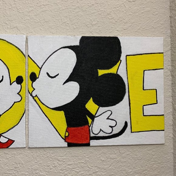 Disney LOVE Mickey & Minnie Hand Painted 2 Acrylic Painting Canvas Wall Art - Picture 3 of 4